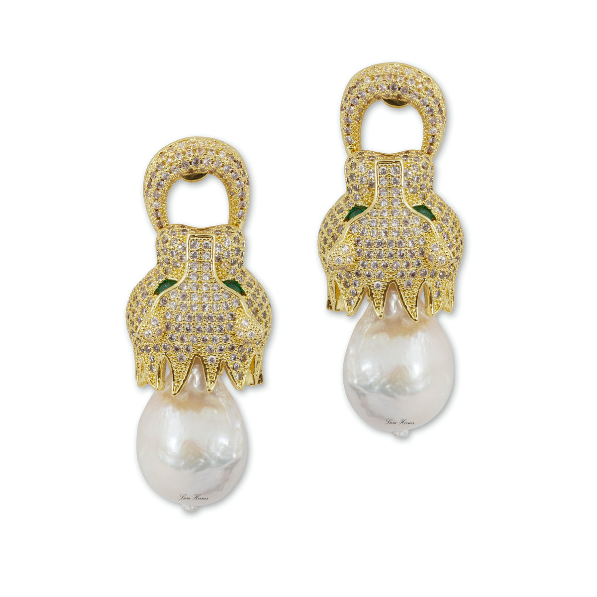 18kp popular Lion face baroque pearl earrings